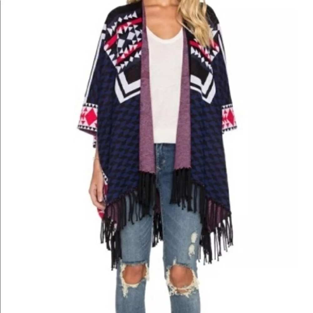 NWT $278 Ella Moss Aztec Lima Fringe Hem Poncho XS